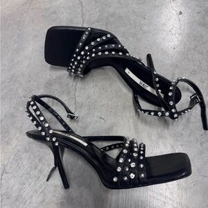Zara Black Heels with Rhinestone Accents
